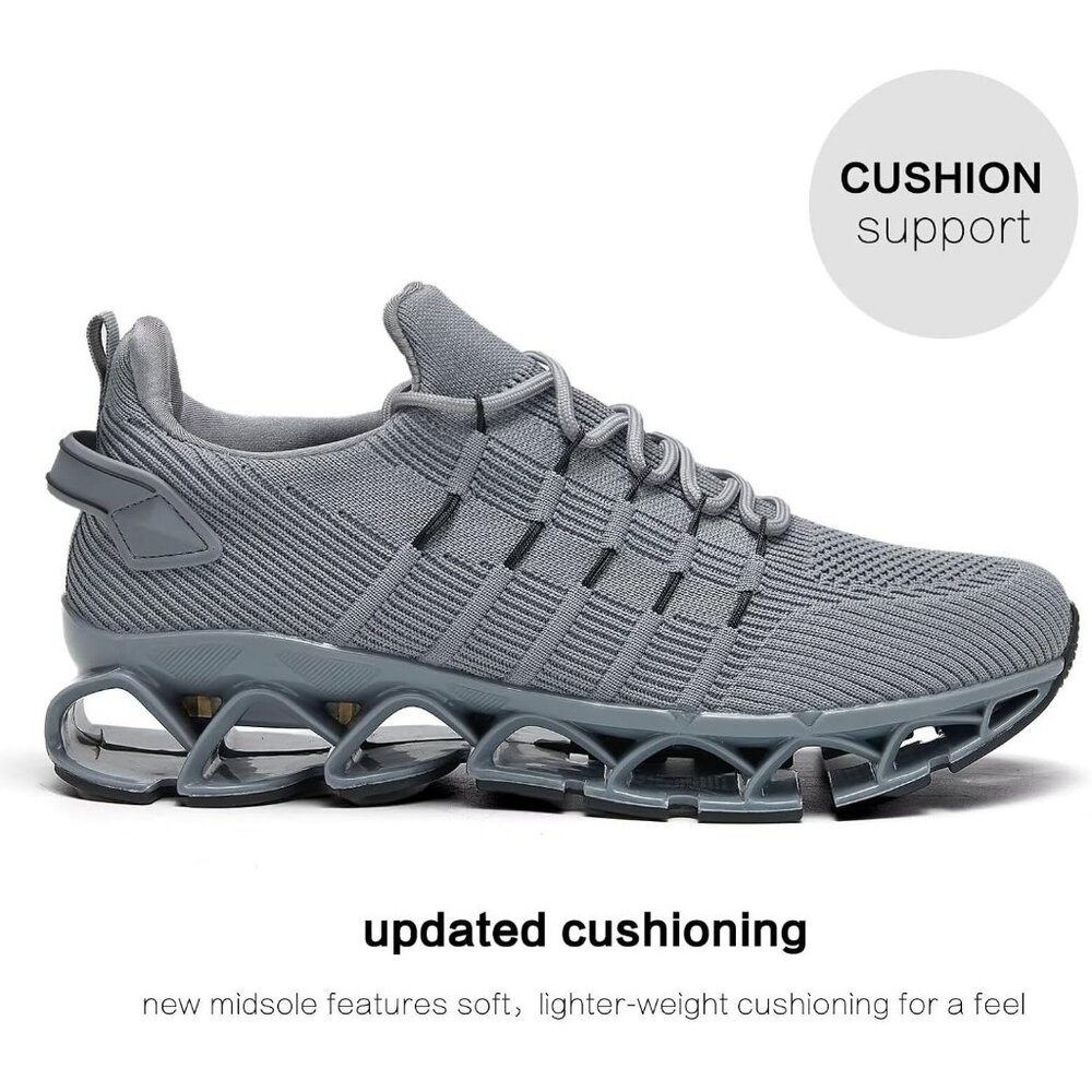 Men's Grey Non Slip Lightweight Workout Breathable Mesh Fashion Sneakers - Picture 4 of 7